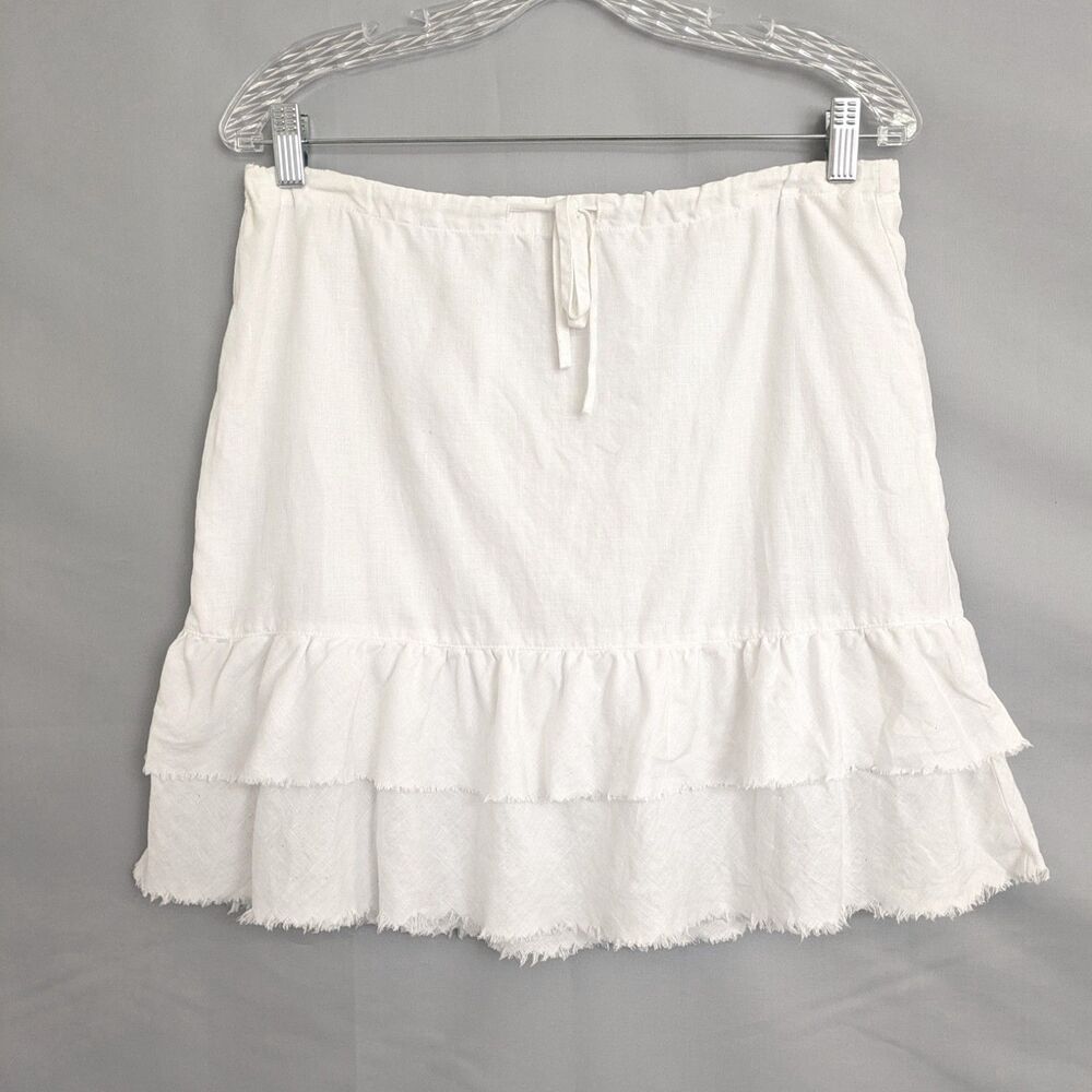 Old Navy 100% Linen White Mini Skirt Size 4 Low Waist Lined Tiered Ruffle Y2K - Picture 2 of 11